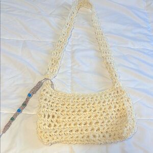 Wellness Bohemian Vanilla Cream Crochet Shoulder Bag wNatural Jute Accessory 🌿